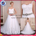 new arrival lace strap with heavy beaded belt A-line skirt backless wedding dress